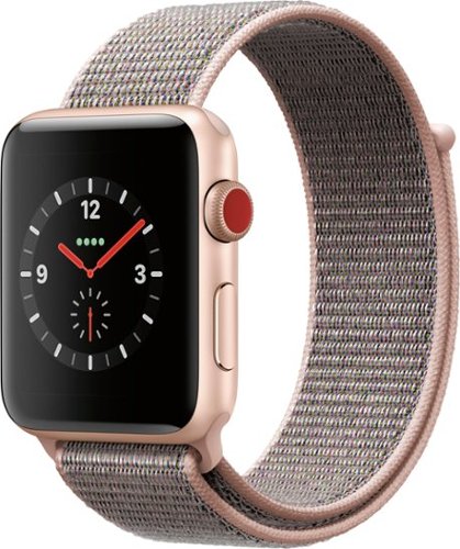 Geek Squad Certified Refurbished Apple Watch Series 3 (GPS + Cellular) 42mm with Pink Sand Sport Loop - Gold Aluminum - (2017)-Angle_Standard 