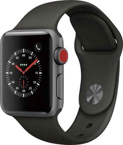 Geek Squad Certified Refurbished Apple Watch Series 3 (GPS + Cellular) 38mm with Gray Sport Band - Space Gray - (2017)-Angle_Standard 
