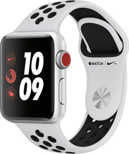 Geek Squad Certified Refurbished Apple Watch Nike+ Series 3 (GPS + Cellular) 38mm with Pure Platinum Sport Band - Silver Aluminum - (2017)-Angle_Standard 