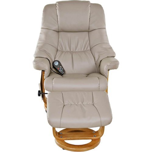 Relaxzen - Massage Recliner with Lumbar Heat and Ottoman - Beige with Wood Base