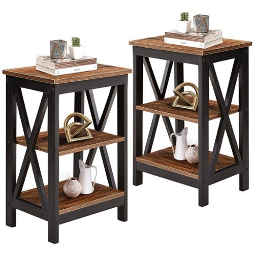 Vecelo - Set of 2 Modern Nightstands X-Design Side End Table Night Stand with Storage Shelf for Bedroom,Living Room - Brown-Front_Standard 