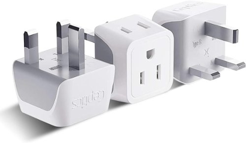 Ceptics - UK Travel Plug Adapter, 2 in 1 Type G Adapter, US to UK Adapter, Ireland, Dubai Travel Adapter with Dual USA Inp - White-Front_Standard 