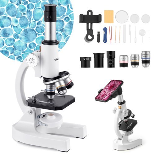 VEVOR - Microscope for Kids Adults, 40X-2000X Professional Compound Microscope Mobile Phone Adapter with LED Light - White-Front_Standard 