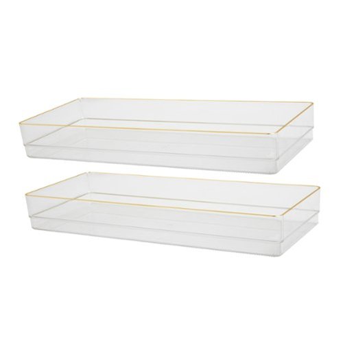 Martha Stewart - Kerry Set of 2 Plastic Stacking Desk Drawer Organizers with Gold Trim - 15 x 6 - Clear/Gold Trim