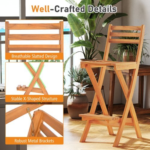 Gymax Outdoor Folding Bar Stools Set of 2 w/Backrest Footrest