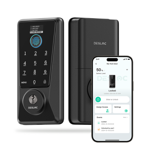 DESLOC - D110 Plus Wi-Fi Smart Lock, Fingerprint Keyless Deadbolt, No Bridge, Remotely App Control - Black-Front_Standard 