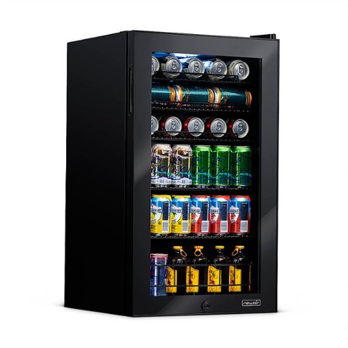 NewAir - 126-Can Beverage Cooler with Glass Door, Adjustable Shelves, 7 Temperature Settings and Lock - Black