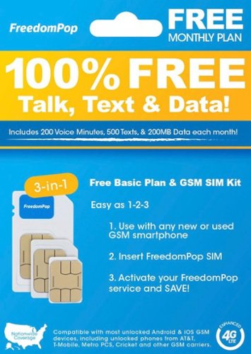 FreedomPop - Basic Plan LTE 3-in-1 SIM Card Kit