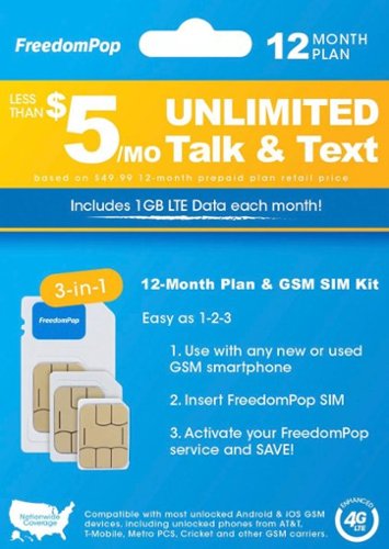  FreedomPop - 12-Month Prepaid Plan LTE 3-in-1 SIM Card Kit