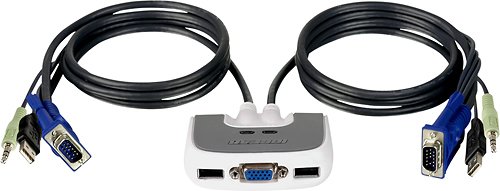  IOGEAR - MiniView Micro 2-Port USB Plus KVM Switch with Built-In 6' Cables - Black