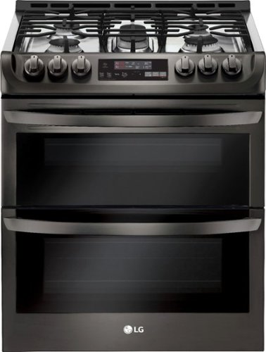 LG - 6.9 Cu. Ft. Slide-In Double Oven Gas True Convection Range with EasyClean and ThinQ Technology - Black stainless steel