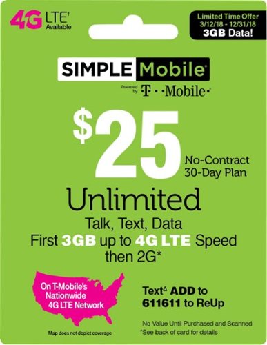  Simple Mobile - $25 Prepaid Phone Card