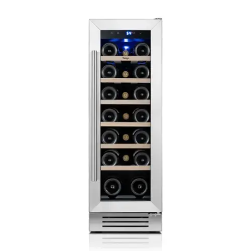 Front. Yeego - 12"  Wine Cooler ，18-Bottle Stainless Steel Fridge ， Built-in & Freestanding - Stainless Steel.