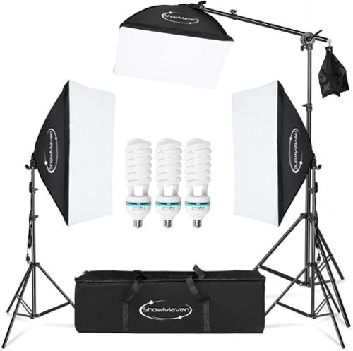 Winado - 135W Photo Studio Photography 3 Soft Box Light Photography Studio Continuous Lighting Lamp Softbox Tripod Stand Kit - Black-Front_Standard 