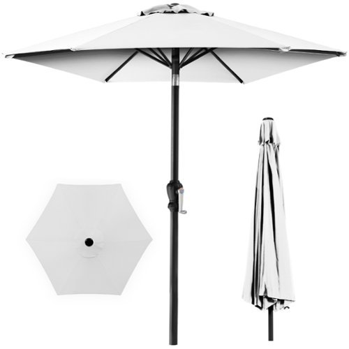 Best Choice Products - 10ft Outdoor Steel Market Patio Umbrella w/ Crank, Tilt Push Button, 6 Ribs - White-Front_Standard 