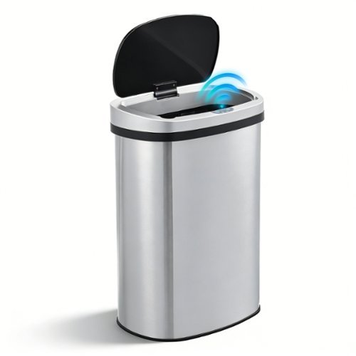 Innovaze - 13 Gal./50 Liter Stainless Steel Oval Motion Sensor Trash Can - Silver-Front_Standard 