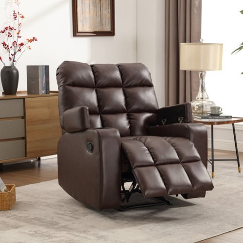 Bestier Home Massage Recliner Chair with Vibration, Manual Comfy PU Leather Reclining Chairs with Cup Holders - Brown
