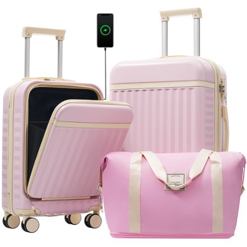 LOVMOR 3 Piece Luggage Set Front Opening USB TSA Spinner