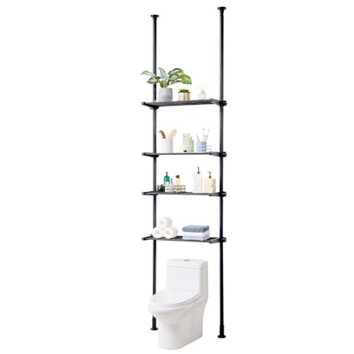 VEVOR - Over the Toilet Storage, 4-Tier Adjustable Over Toilet Organizer, Low-carbon Steel 53"-132" Tall Storage Shelf Rack - Black-Front_Standard 