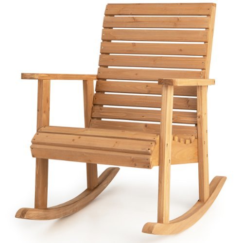 Gymax - Wooden Rocking Chair High Back Fir Wood Armchair Yard Patio - Natural-Front_Standard 