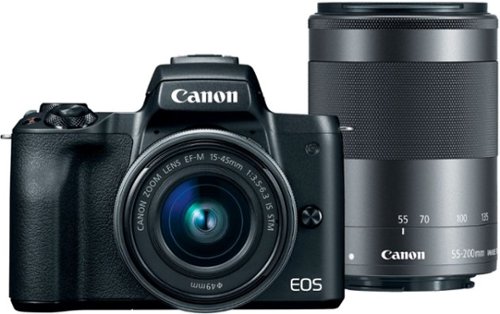 Canon EOS M50 Mirrorless Camera Two Lens Kit with EF-M 15-45mm f/3.5-6.3 IS STM and EF-M 55-200mm 1:4.5-6.3 IS STM Zoom Lenses - Black WORLDWIDE DELIVERY