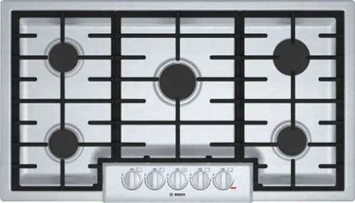 Front. Bosch - 800 Series 36" Built-In Gas Cooktop with 5 burners and OptiSim - Stainless Steel.