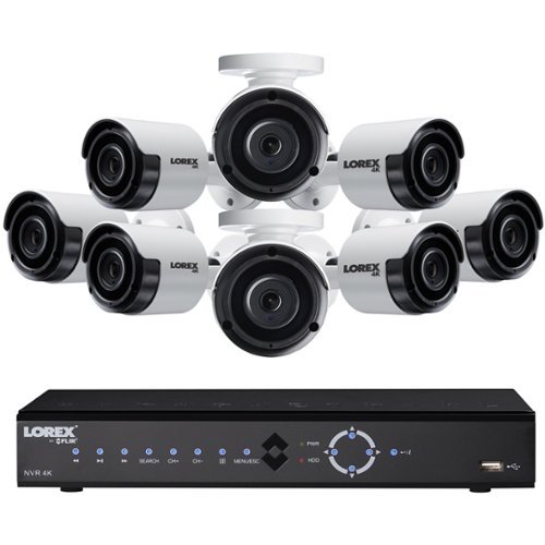  Lorex - 8-Channel, 8-Camera Indoor/Outdoor Wired 4K 2TB NVR Surveillance System