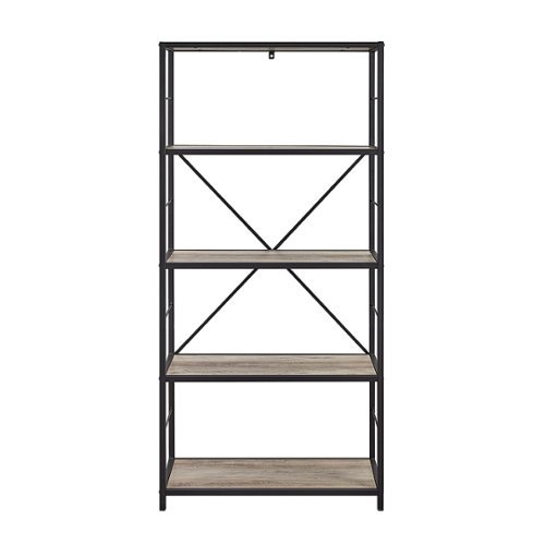 Walker Edison - Rustic Industrial Metal and Wood 5-Shelf Bookcase - Grey Wash