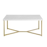 Walker Edison - Luxe Mid Century Modern Y-Leg Coffee Table - White Faux Marble And Gold Finish