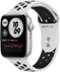Apple Watch Nike SE (GPS) 44mm Silver Aluminum Case with Pure Platinum/Black Nike Sport Band - Silver - (2020)-Front_Standard