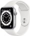 Apple Watch Series 6 (GPS) 44mm Aluminum Case with White Sport Band - Silver - (2020)-Front_Standard