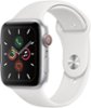Apple Watch Series 5 (GPS + Cellular) 44mm Silver Aluminum Case with White Sport Band - Silver Aluminum - (2019)-Front_Standard