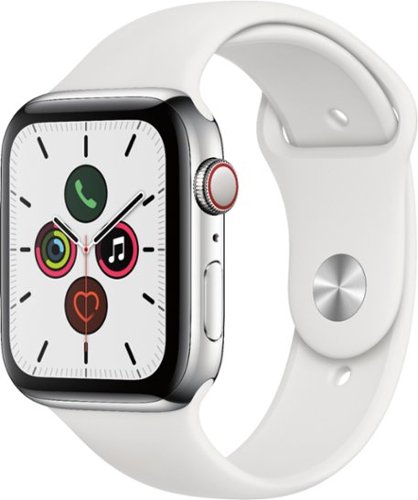 Apple Watch Series 5 (GPS + Cellular) 44mm Stainless Steel Case with White Sport Band - Stainless steel