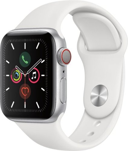 Apple Watch Series 5 (GPS + Cellular) 40mm Silver Aluminum Case with White Sport Band - Silver Aluminum (AT&T)