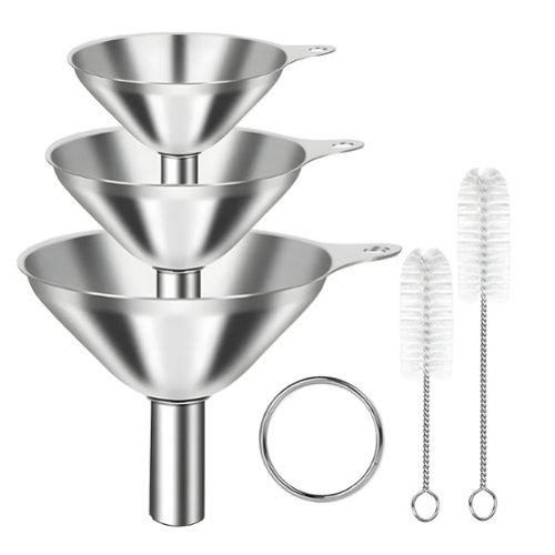 Kitcheniva - 3 Stainless Steel Kitchen Funnel Set With 2 Brushes - Silver-Front_Standard 