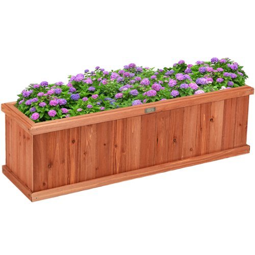  Costway - 40 Inch Wooden Flower Planter Box Garden Yard Decorative Window Box Rectangular - Natural