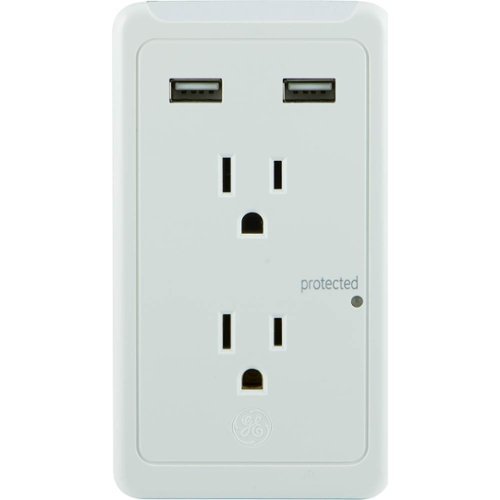 GE - Pro 2-Outlet/2-USB Wall Tap Surge Protector - White-Front_Standard 