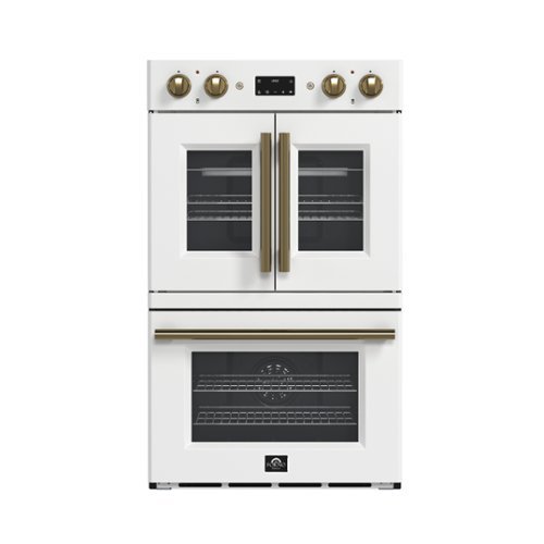 Forno Appliances - Asti 7.36 Cu. Ft. Electric Double Wall Oven with Upper French Doors and Antique Brass Accents - White