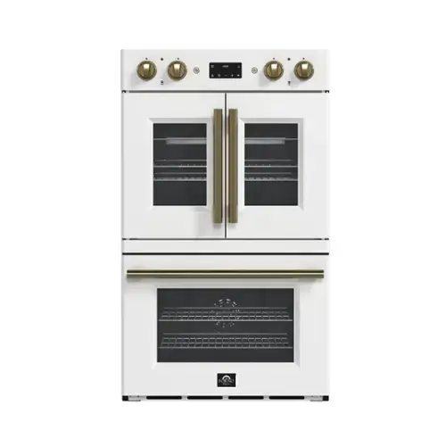 Front. Forno Appliances - Asti 7.36 Cu. Ft. Electric Double Wall Oven with Upper French Doors and Antique Brass Accents - White.