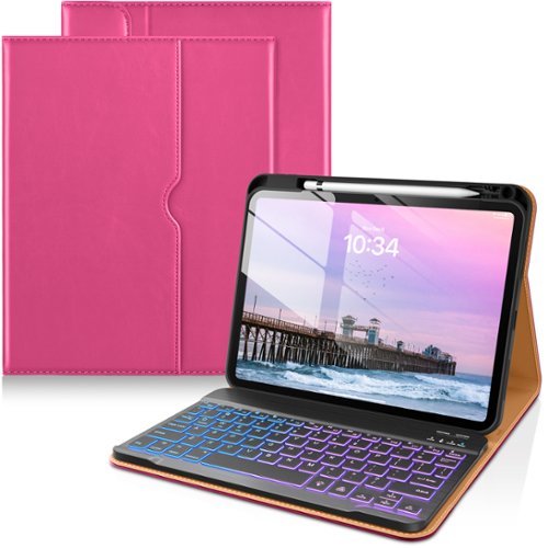 DTTO - Detachable Backlit Keyboard Case for iPad 11th/10th Gen (2025/2022) - Leather Cover w/ Pencil Holder & Pocket - Rose Red-Front_Standard 