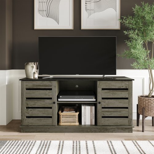 ChaletPosh - Classic TV Console with Two Cabinet Doors and Dual Open Storage Compartments - Grey Oak-Front_Standard 
