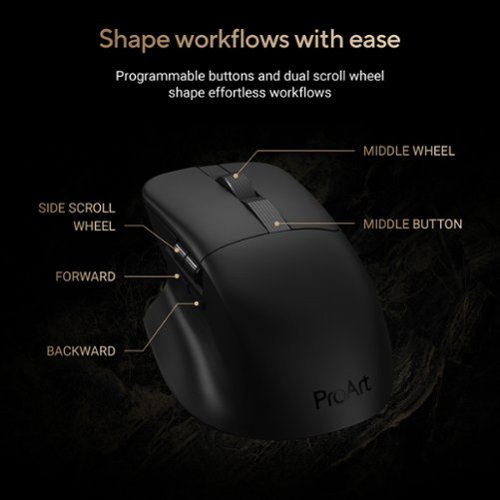 ASUS ProArt MD301 Optical Ergonomic Mouse with Hot-Swappable Switches and SmartShift Scroll Wheel - Wireless - Black GLOBAL SHIPPING