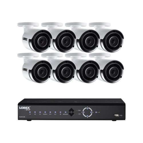  Lorex - 8-Channel, 8-Camera Indoor/Outdoor Wired 2TB NVR Surveillance System - Black/White
