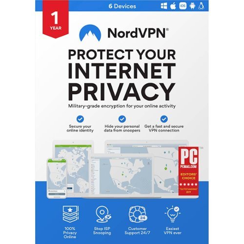 NordVPN - (1-Year Subscription) - Mac OS, Windows, Apple iOS, Android [Digital] - Blue, White