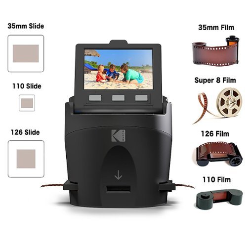 Kodak - Escáner digital de películas y diapositivas Scanza - Convierte negativos de películas y diapositivas a JPEG - Incluye LCD grande inclinable de 3,5 - Negro