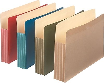Pendaflex - Earthwise 100% Recycled Reinforced File Pocket, 3 1/2" Expansion, Letter Size, Assorted, 4/Pack - Blue, Manilla, Red , Green-Front_Standard 