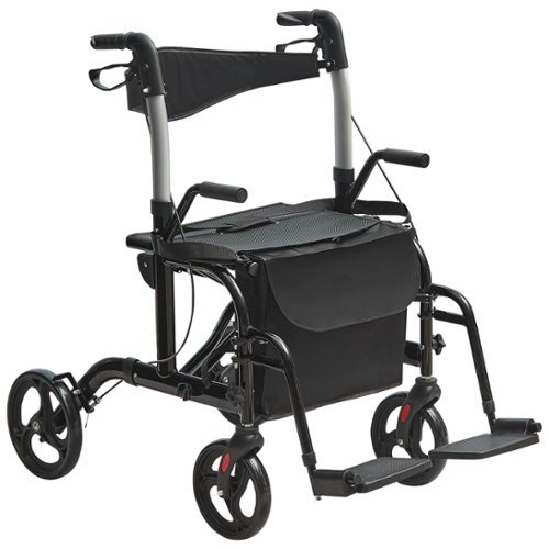 VEVOR - 2 in 1 Rollator Walker & Transport Chair for Seniors, Folding Rolling Walker Wheelchair Combo & Footrests - Black-Front_Standard 