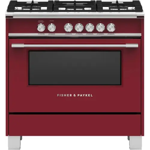 Front. Fisher & Paykel - 4.9 Cu. Ft. Freestanding Gas Convection Range - Red.