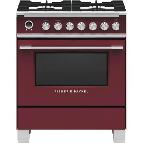 Front. Fisher & Paykel - 2.9 Cu. Ft. Self-Cleaning Freestanding Dual Fuel Convection Range - Red.