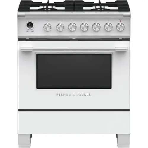 Front. Fisher & Paykel - 3.5 Cu. Ft. Self-Cleaning Freestanding Dual Fuel Convection Range - White.